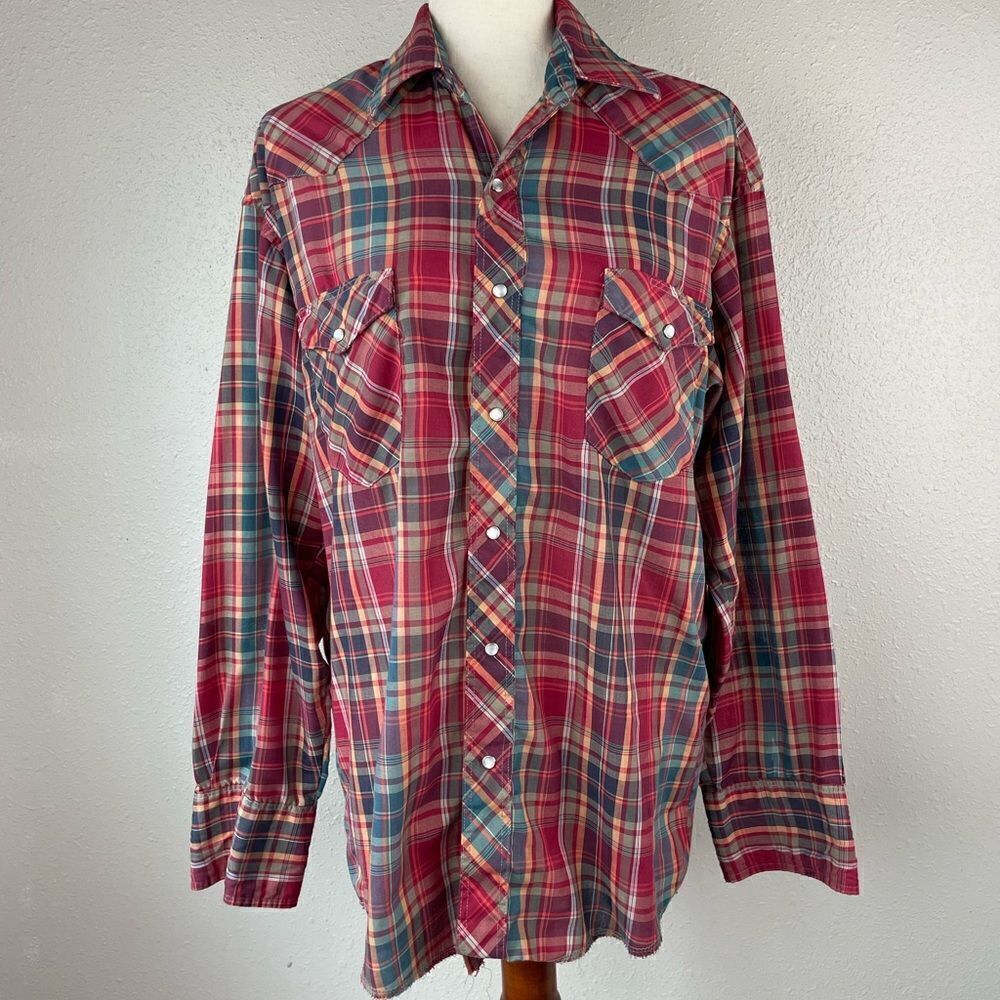 Wrangler Western Pearl Snap Button Down Shirt Size 16 34 EUC